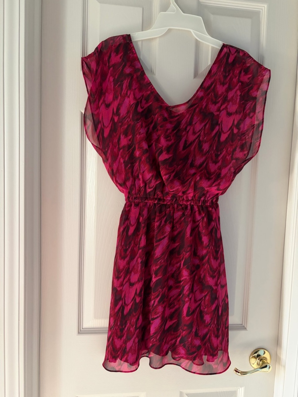 Women’s Pink Print Chiffon V-Neck Dress